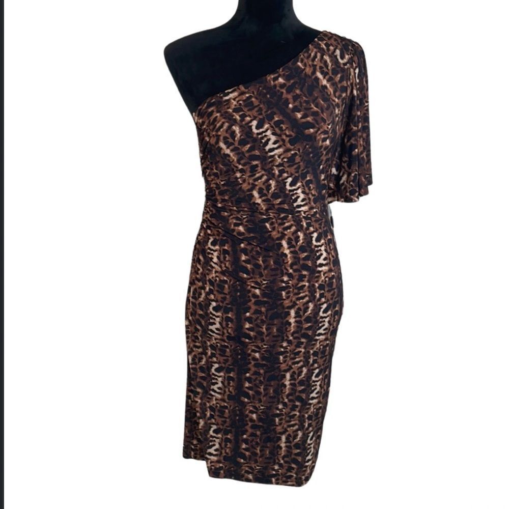 Calvin Klein cheetah print one shoulder dress nwt